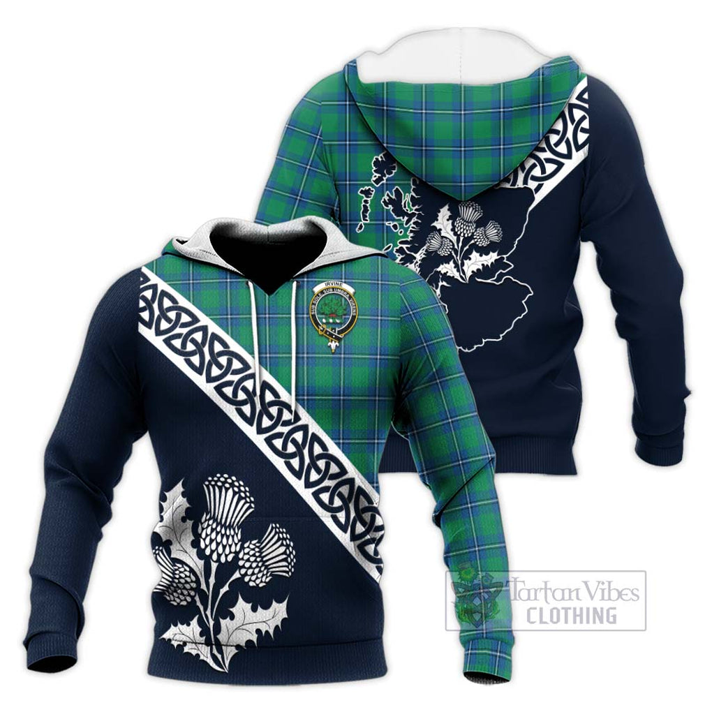 Tartan Vibes Clothing Irvine Tartan Knitted Hoodie Featuring Thistle and Scotland Map