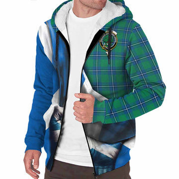 Irvine Tartan Sherpa Hoodie with Family Crest Scotland Patriotic Style