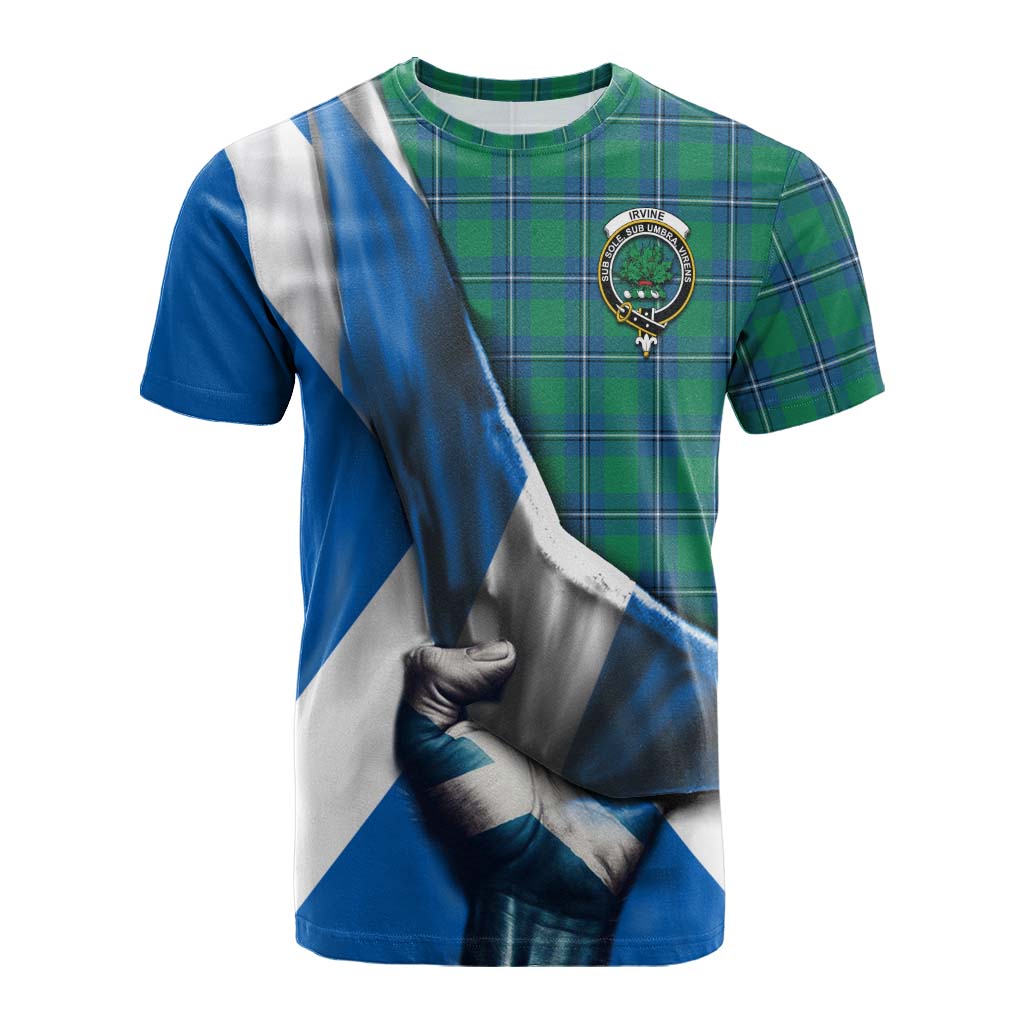 Tartan Vibes Clothing Irvine Tartan Cotton T-shirt with Family Crest Scotland Patriotic Style