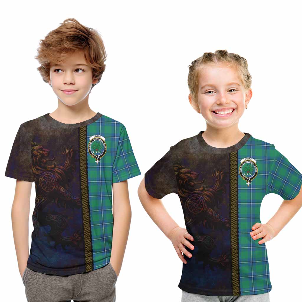 Irvine Tartan Family Crest Kid T-Shirt Alba Gu Brath Be Brave Lion Ancient Style Youth XL Size14 - Tartan Vibes Clothing