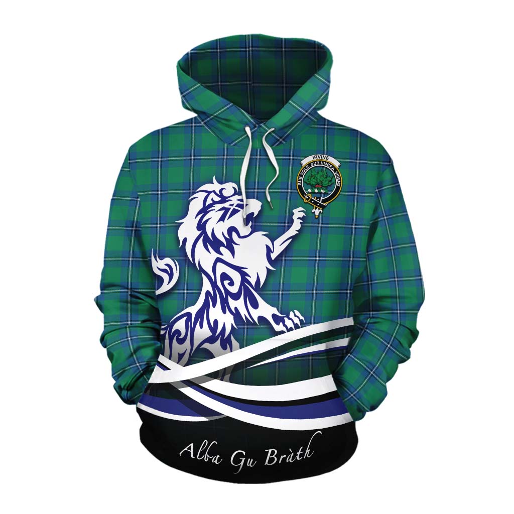 Tartan Vibes Clothing Irvine Tartan Cotton Hoodie with Alba Gu Brath Regal Lion Emblem