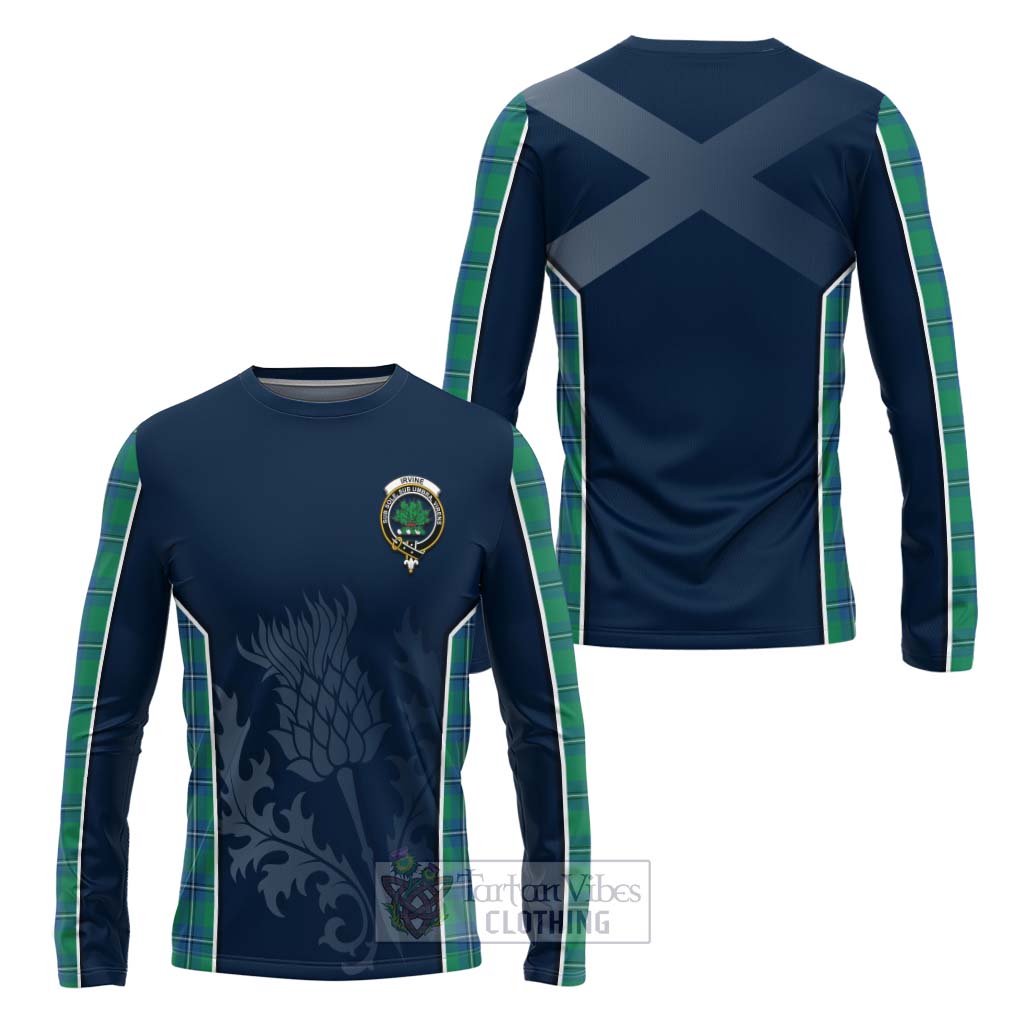 Tartan Vibes Clothing Irvine Tartan Long Sleeve T-Shirt with Family Crest and Scottish Thistle Vibes Sport Style