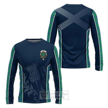 Irvine Tartan Long Sleeve T-Shirt with Family Crest and Scottish Thistle Vibes Sport Style