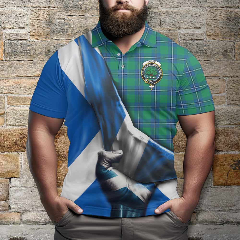 Tartan Vibes Clothing Irvine Tartan Polo Shirt with Family Crest Scotland Patriotic Style