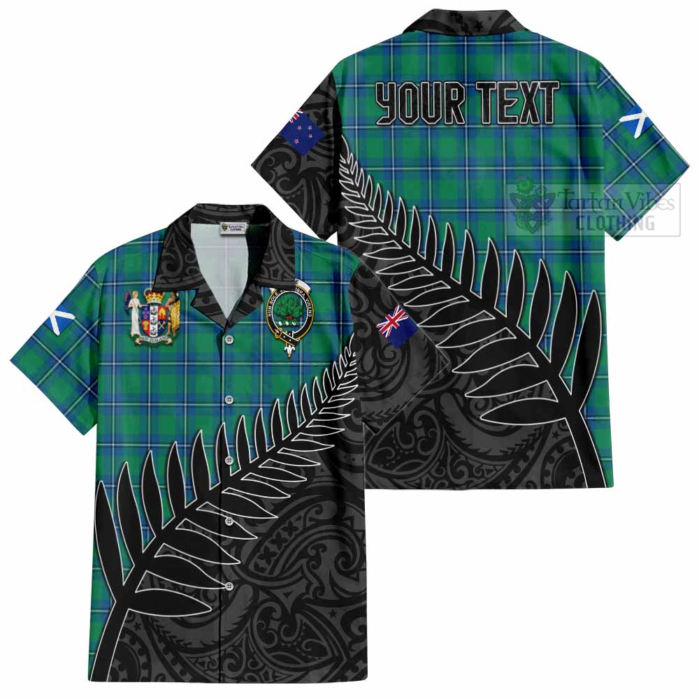 Tartan Vibes Clothing Irvine Crest Tartan Short Sleeve Button Shirt with New Zealand Silver Fern Half Style