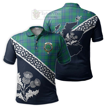 Irvine Tartan Polo Shirt Featuring Thistle and Scotland Map