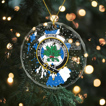 Irvine Clan Crest Christmas Glass Ornament with Scotland Map