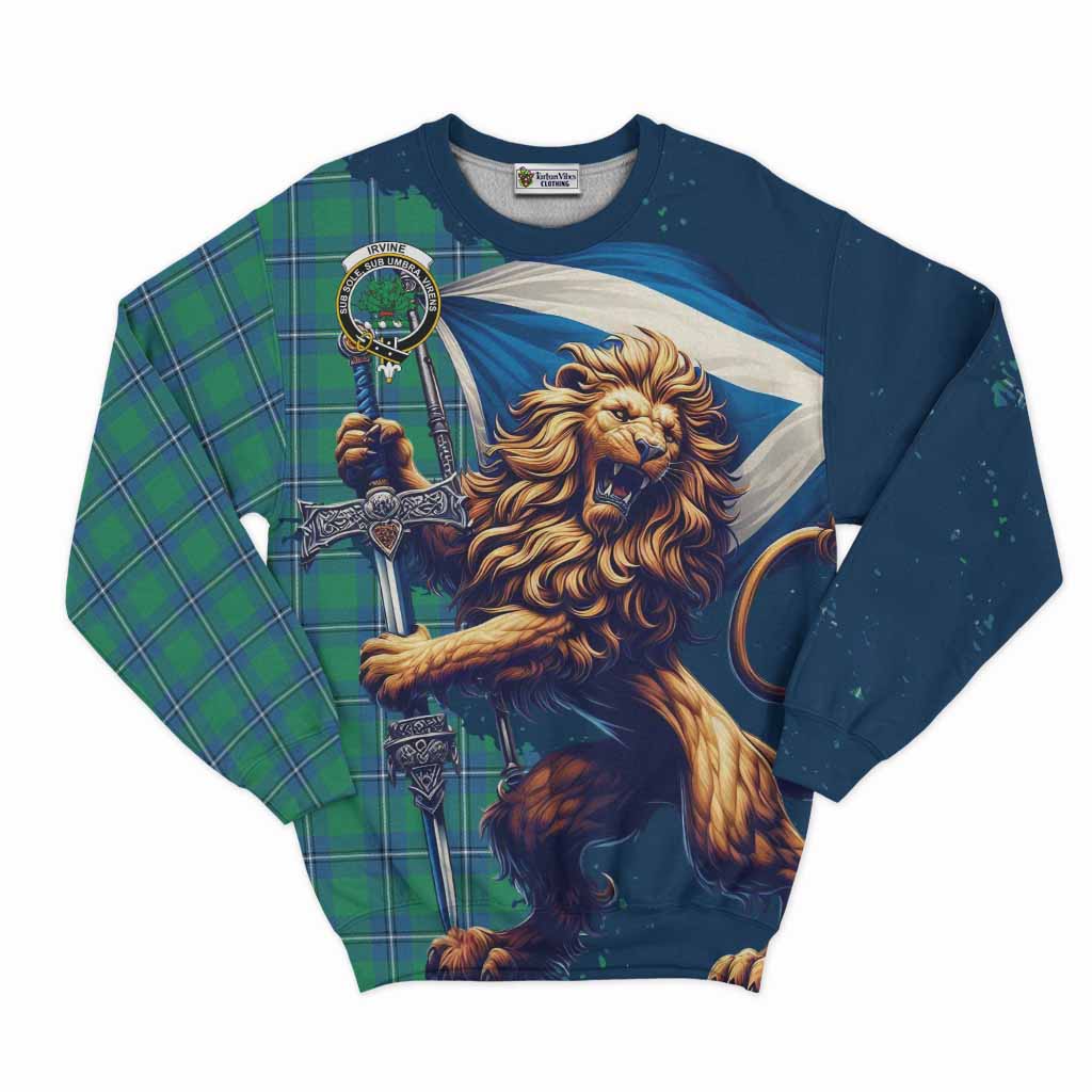 Tartan Vibes Clothing Irvine Tartan Family Crest Sweatshirt with Scottish Majestic Lion