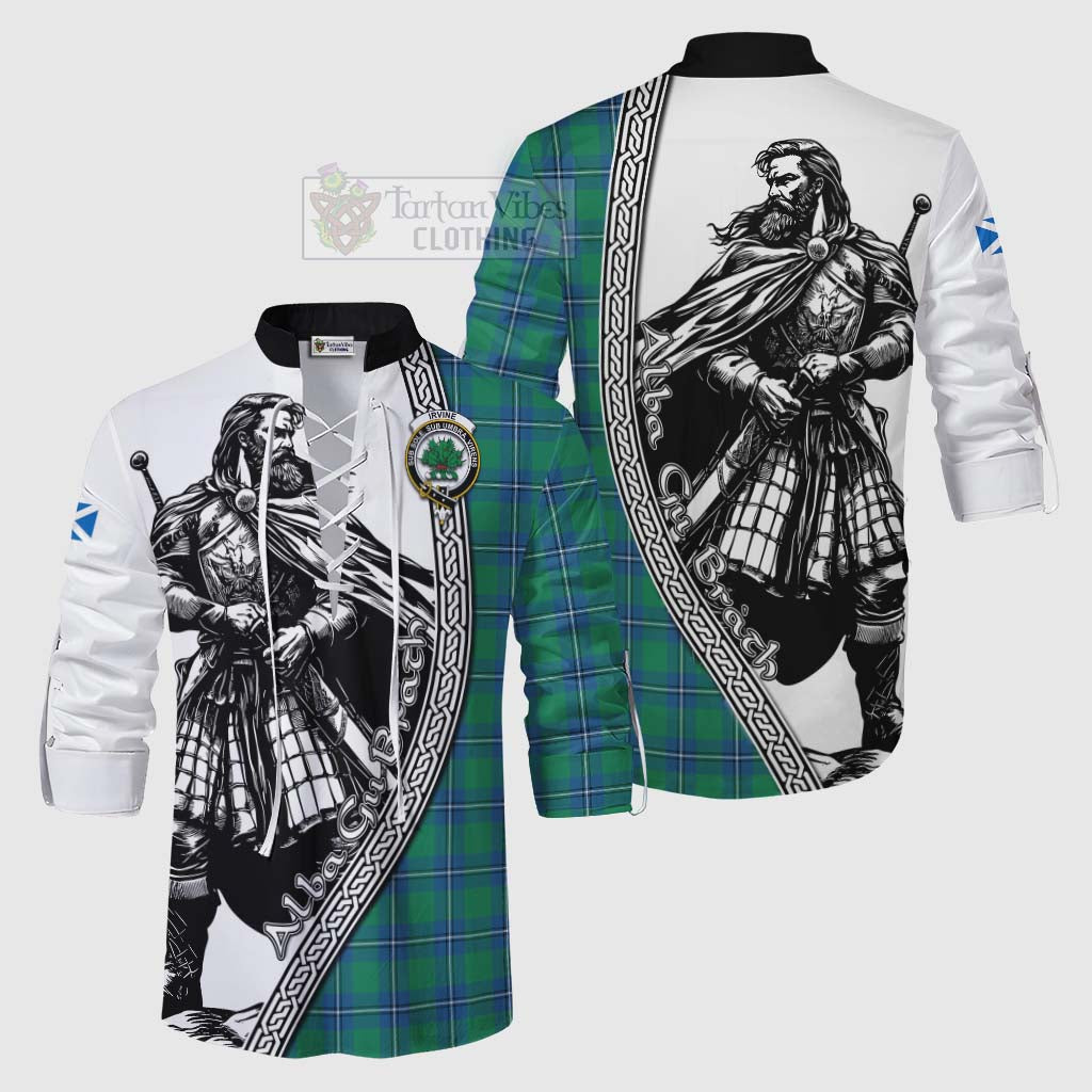 Tartan Vibes Clothing Irvine Tartan Clan Crest Ghillie Kilt Shirt with Highlander Warrior Celtic Style