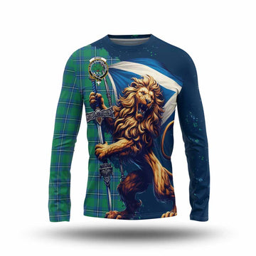 Irvine Tartan Family Crest Long Sleeve T-Shirt with Scottish Majestic Lion