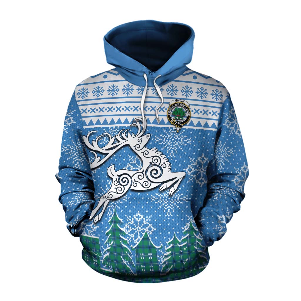 Tartan Vibes Clothing Irvine Clan Christmas Cotton Hoodie Celtic Reindeer Style