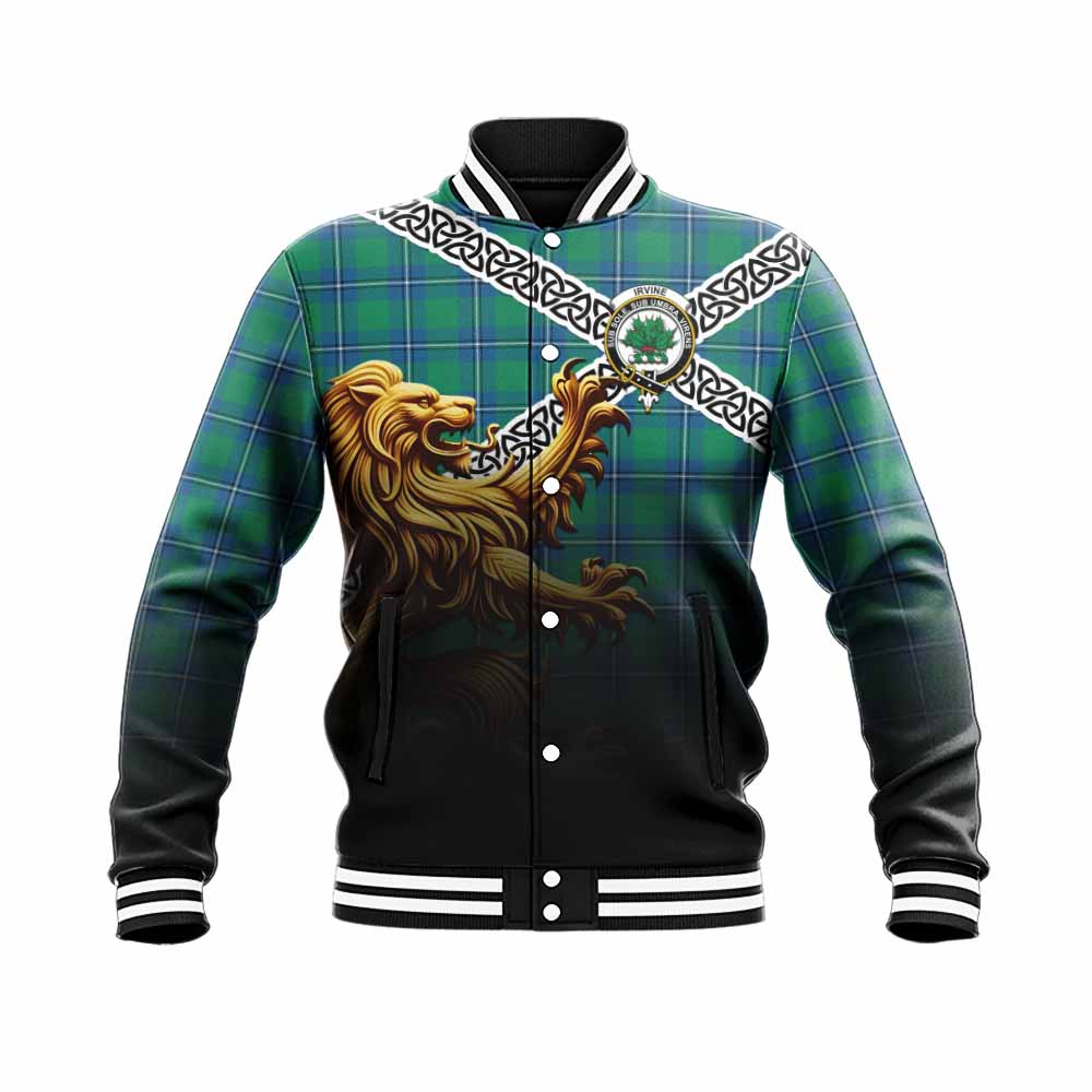 Irvine Crest Tartan Baseball Jacket with Golden Lion Emblem Celtic Style Unisex - Tartan Vibes Clothing