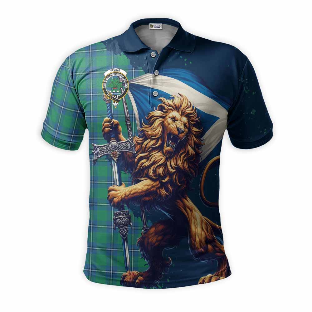 Tartan Vibes Clothing Irvine Tartan Family Crest Men's Polo Shirt with Scottish Majestic Lion