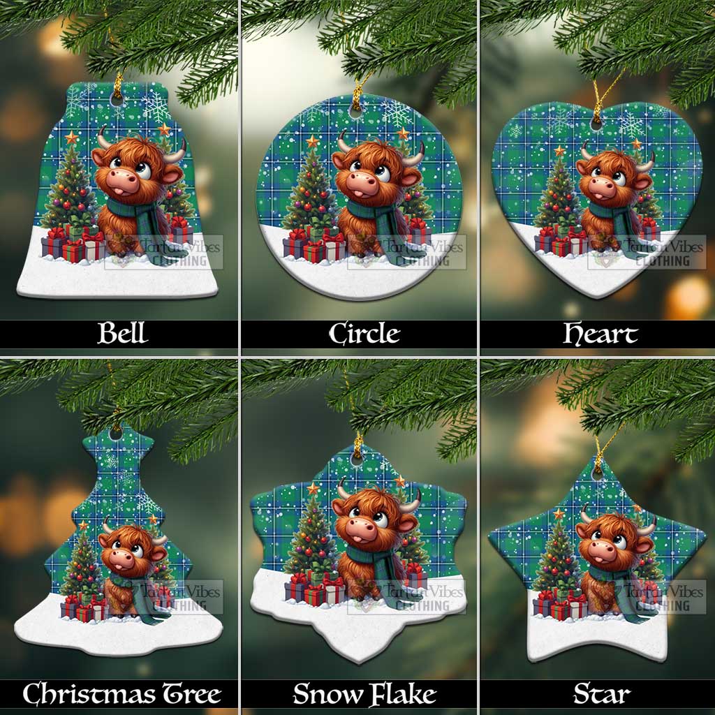 Tartan Vibes Clothing Irvine Tartan Christmas Ceramic Ornament with Adorable Highland Coo