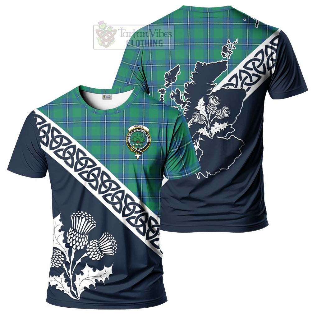 Irvine Tartan T-Shirt Featuring Thistle and Scotland Map