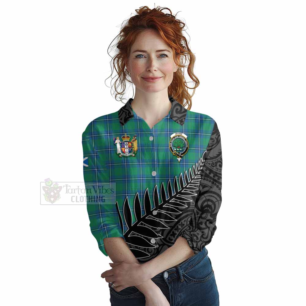 Tartan Vibes Clothing Irvine Crest Tartan Women's Casual Shirt with New Zealand Silver Fern Half Style