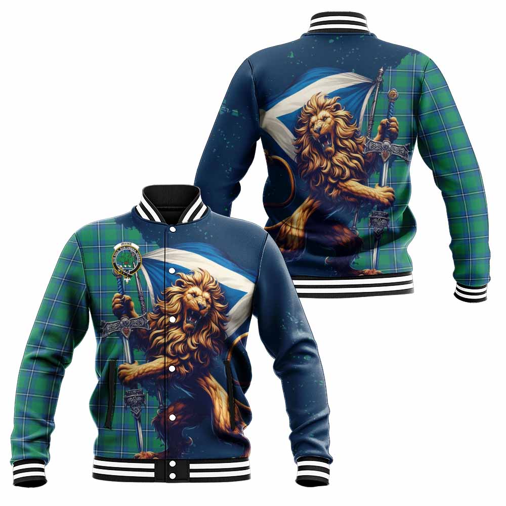 Tartan Vibes Clothing Irvine Tartan Family Crest Baseball Jacket with Scottish Majestic Lion