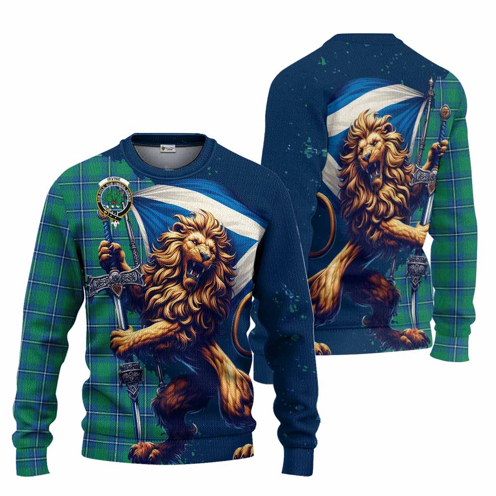 Tartan Vibes Clothing Irvine Tartan Family Crest Knitted Sweater with Scottish Majestic Lion