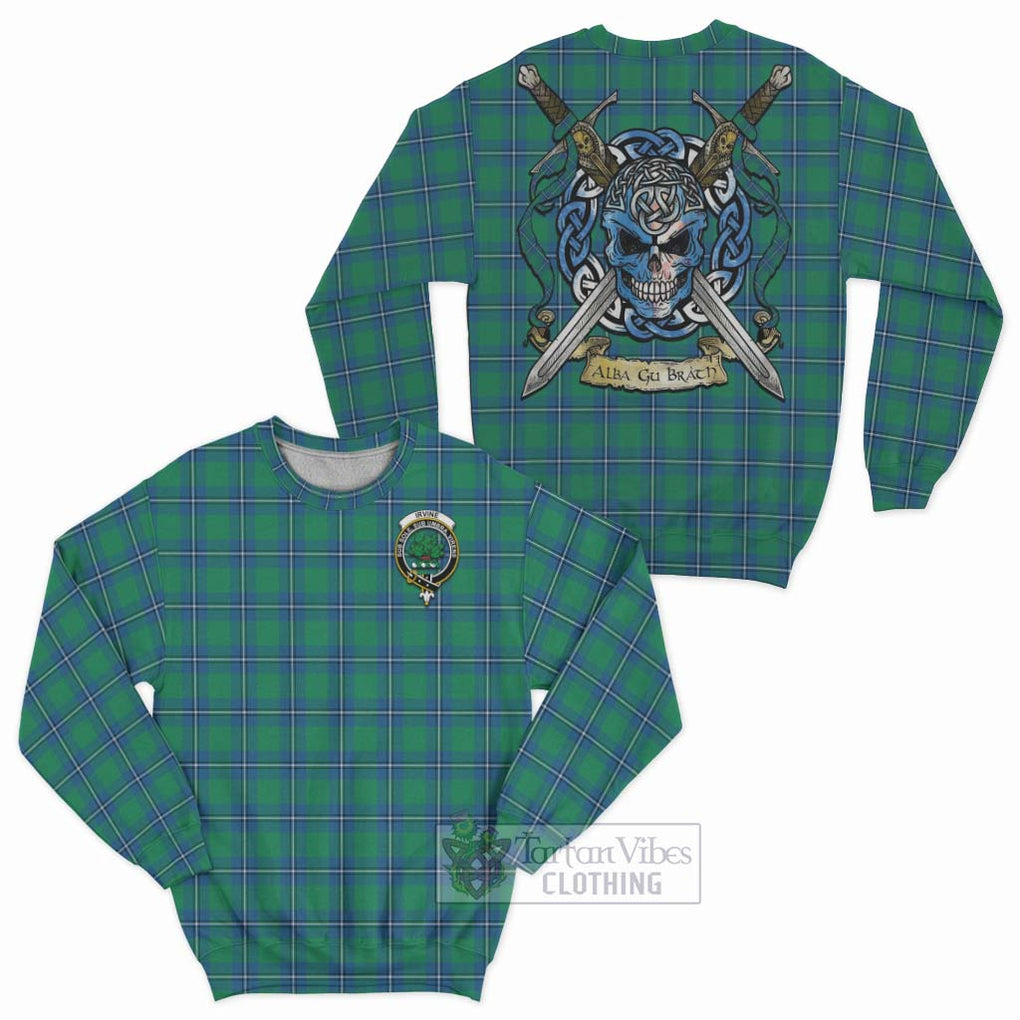 Tartan Vibes Clothing Irvine Tartan Sweatshirt with Family Crest Celtic Skull Style