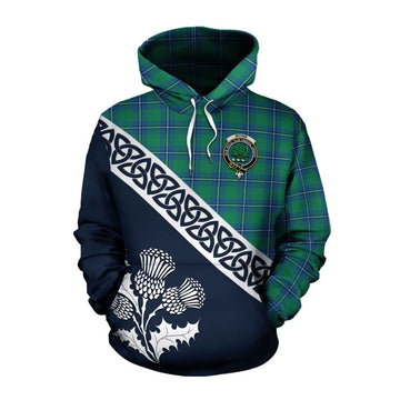 Irvine Tartan Cotton Hoodie Featuring Thistle and Scotland Map