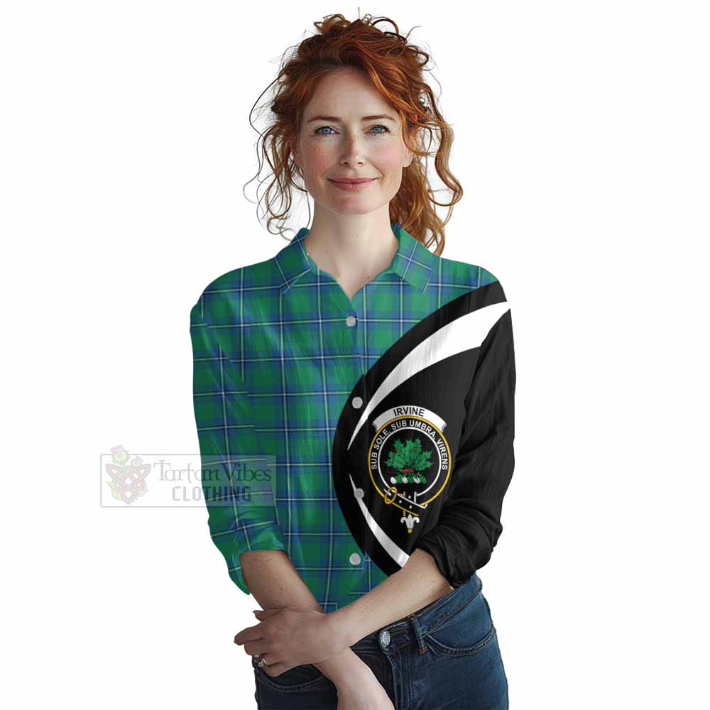 Tartan Vibes Clothing Irvine Tartan Women's Casual Shirt with Family Crest Circle Style