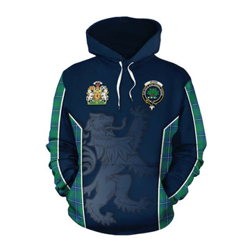 Irvine Tartan Cotton Hoodie with Family Crest and Lion Rampant Vibes Sport Style