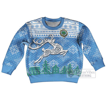 Irvine Clan Christmas Kid Ugly Sweater with Tartan and Celtic Reindeer Style