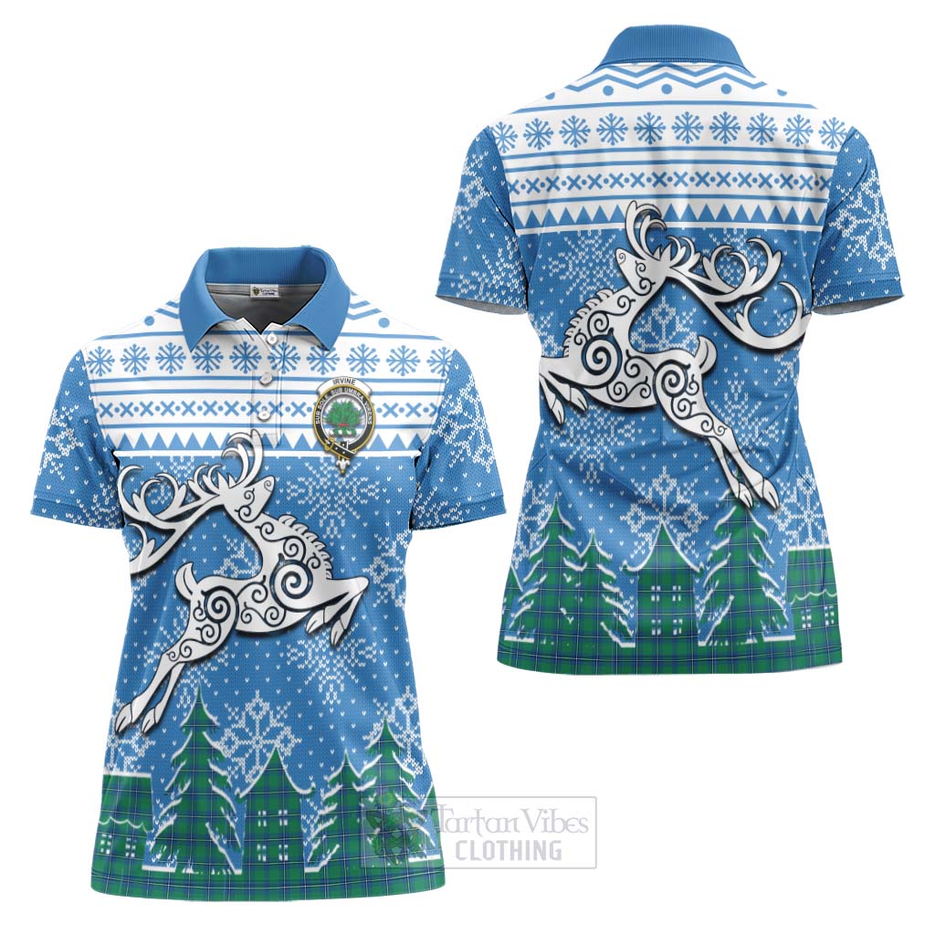 Tartan Vibes Clothing Irvine Clan Christmas Women's Polo Shirt Celtic Reindeer Style