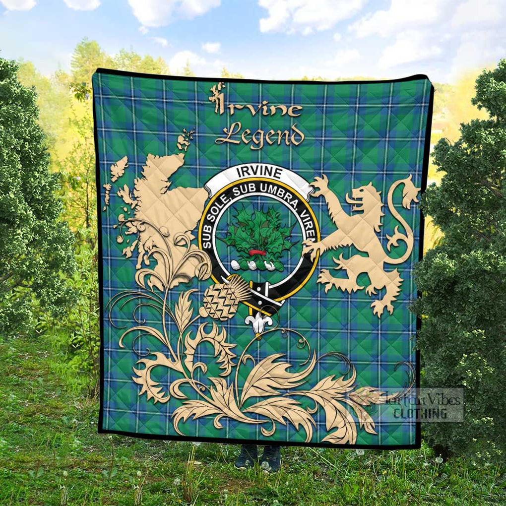 Tartan Vibes Clothing Irvine Tartan Quilt with Family Crest and Scottish Symbol Style