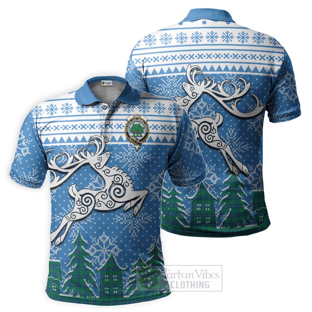 Tartan Vibes Clothing Irvine Clan Christmas Polo Shirt Celtic Reindeer Style