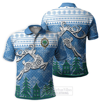 Irvine Clan Christmas Polo Shirt Celtic Reindeer Style