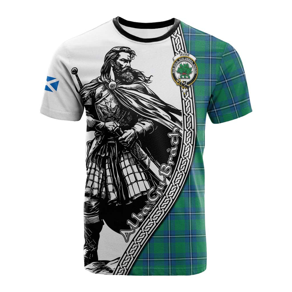 Irvine Tartan Clan Crest Cotton T-shirt with Highlander Warrior Celtic Style