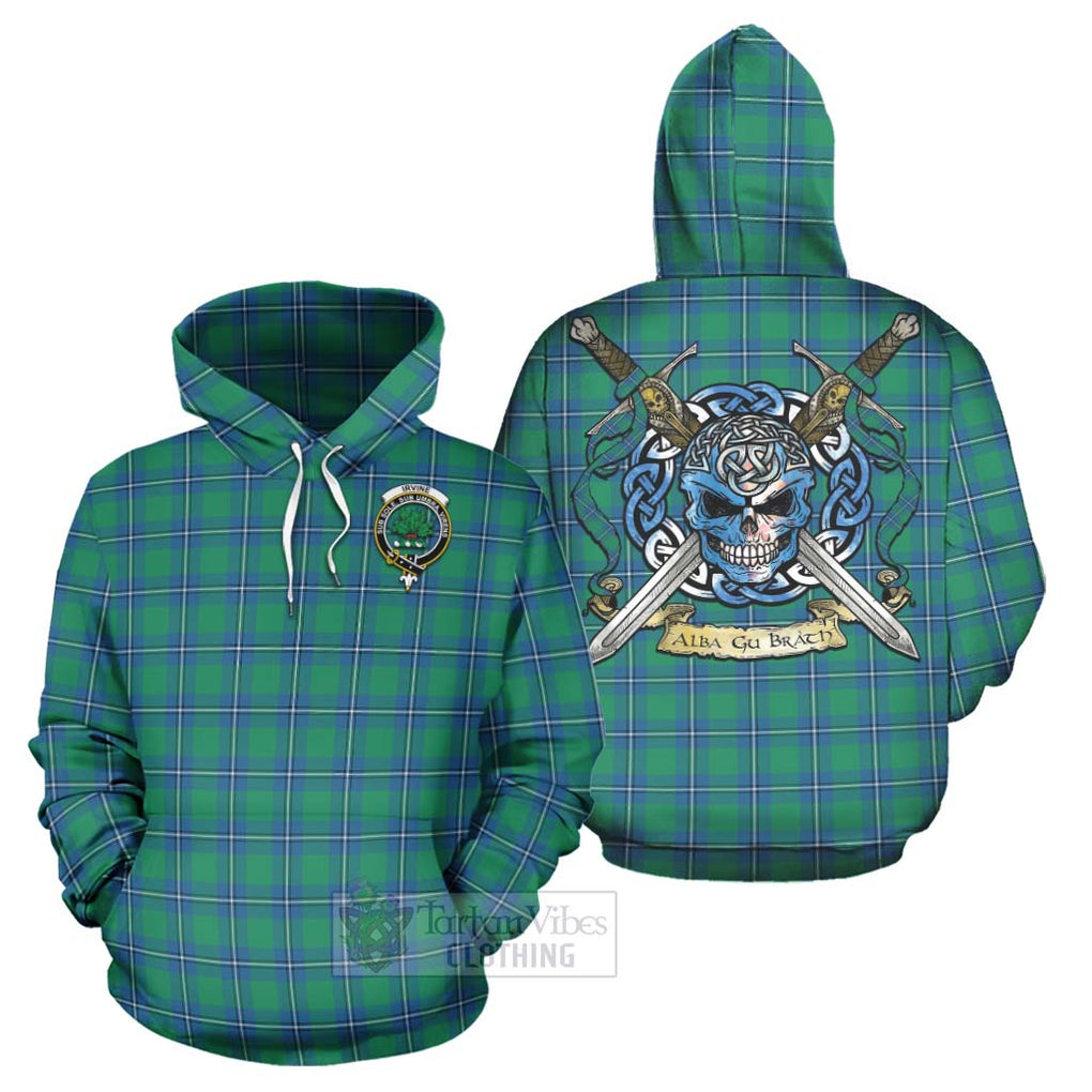 Tartan Vibes Clothing Irvine Tartan Hoodie with Family Crest Celtic Skull Style