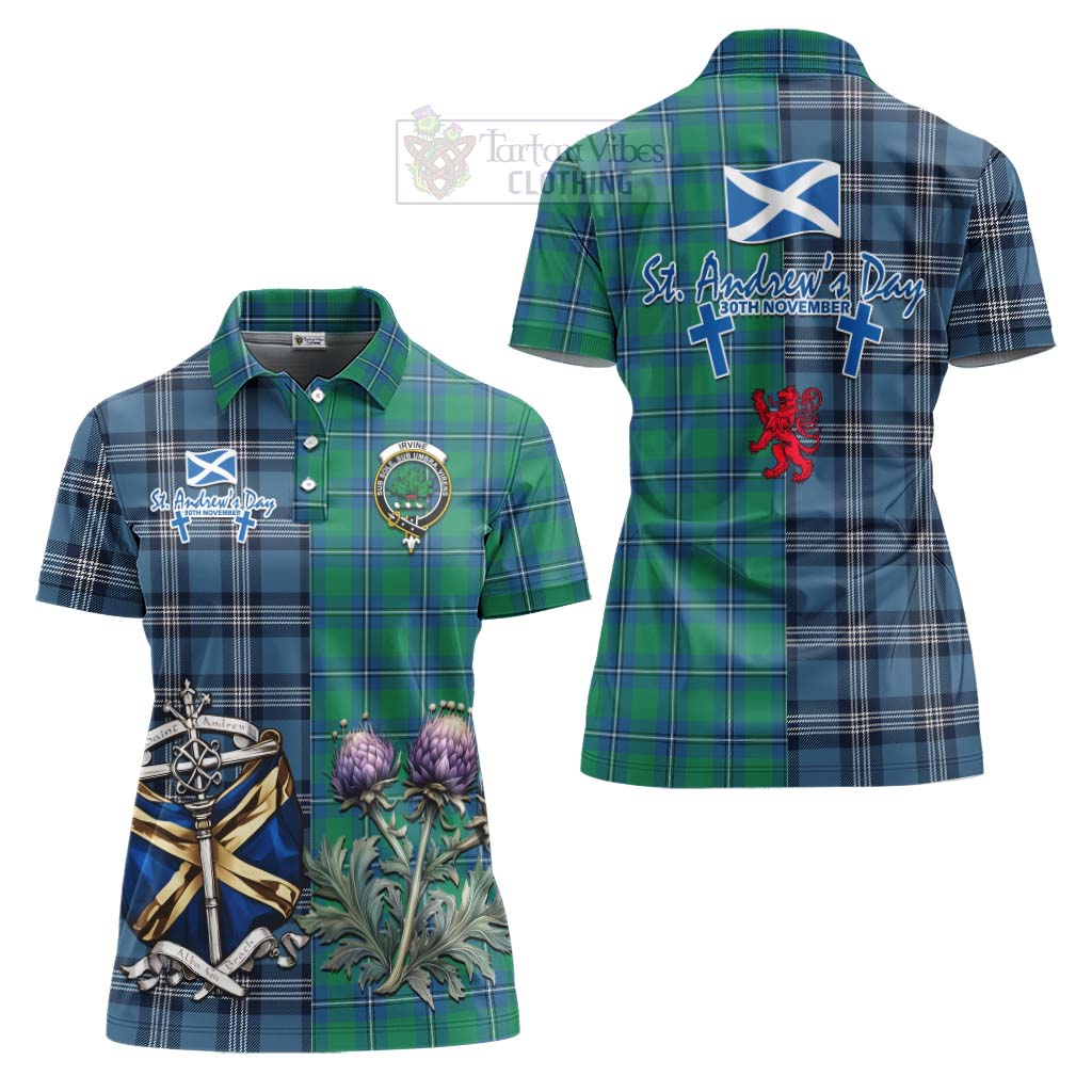 Tartan Vibes Clothing Irvine Tartan Women's Polo Shirt Happy St. Andrew's Day Half Tartan Style