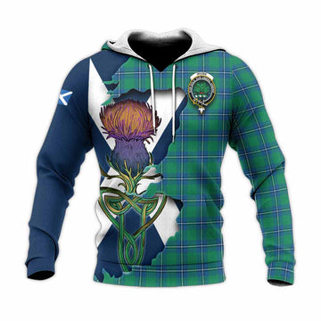 Irvine Tartan Family Crest Knitted Hoodie Scottish Thistle Celtic Inspired Unisex Knitted Pullover Hoodie - Tartan Vibes Clothing