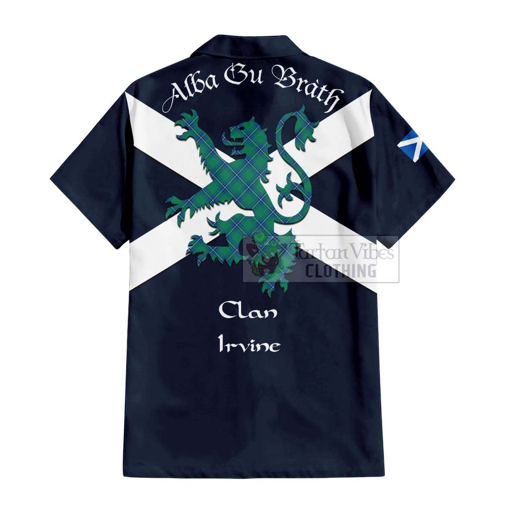 Tartan Vibes Clothing Irvine Tartan Lion Rampant Short Sleeve Button Shirt – Proudly Display Your Heritage with Alba Gu Brath and Clan Name