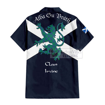 Irvine Tartan Lion Rampant Short Sleeve Button Shirt  Proudly Display Your Heritage with Alba Gu Brath and Clan Name