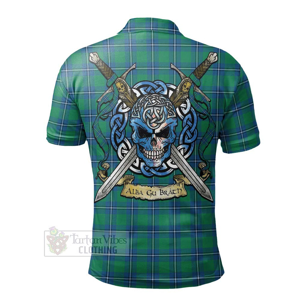 Tartan Vibes Clothing Irvine Tartan Polo Shirt with Family Crest Celtic Skull Style