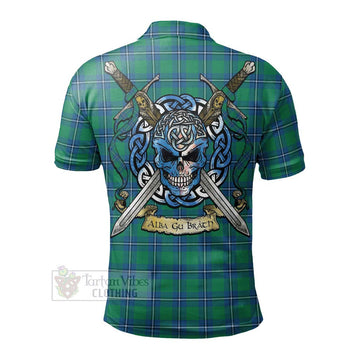 Irvine Tartan Polo Shirt with Family Crest Celtic Skull Style