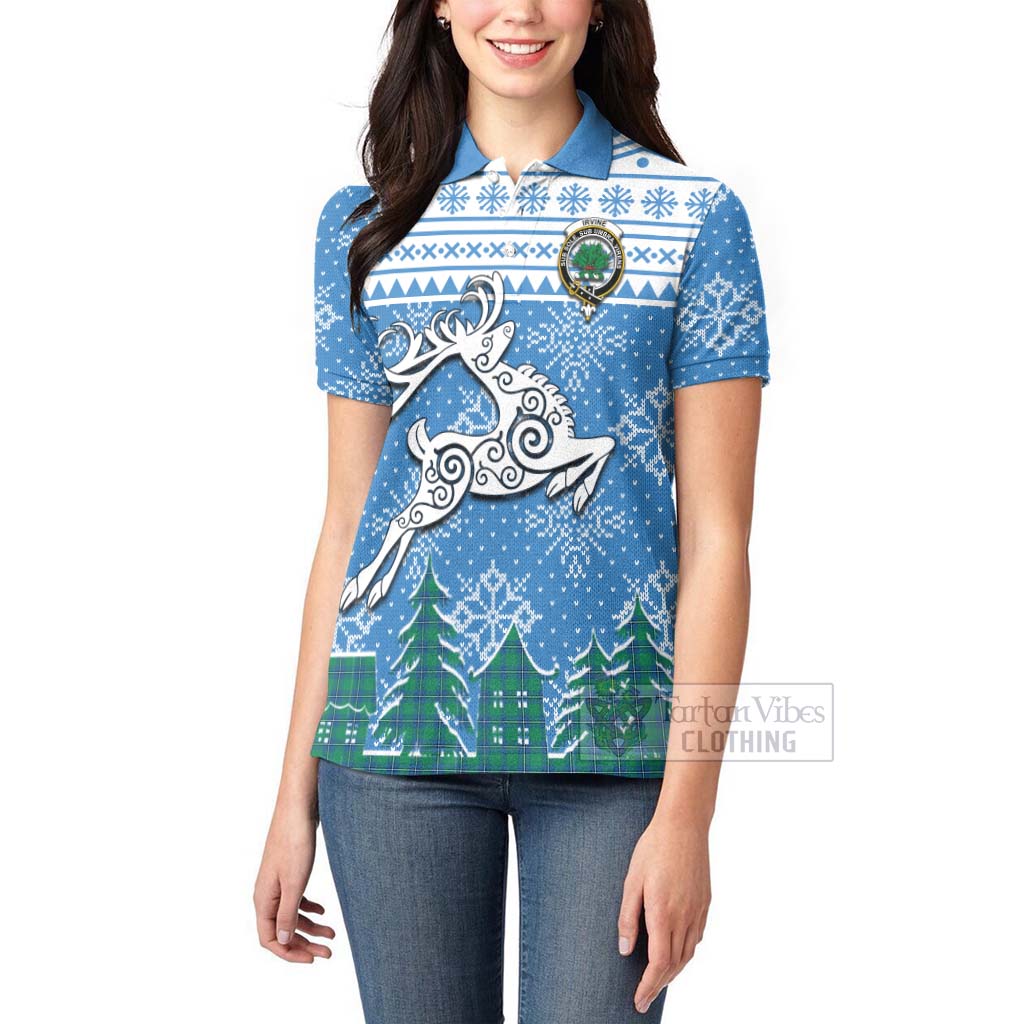 Tartan Vibes Clothing Irvine Clan Christmas Women's Polo Shirt Celtic Reindeer Style