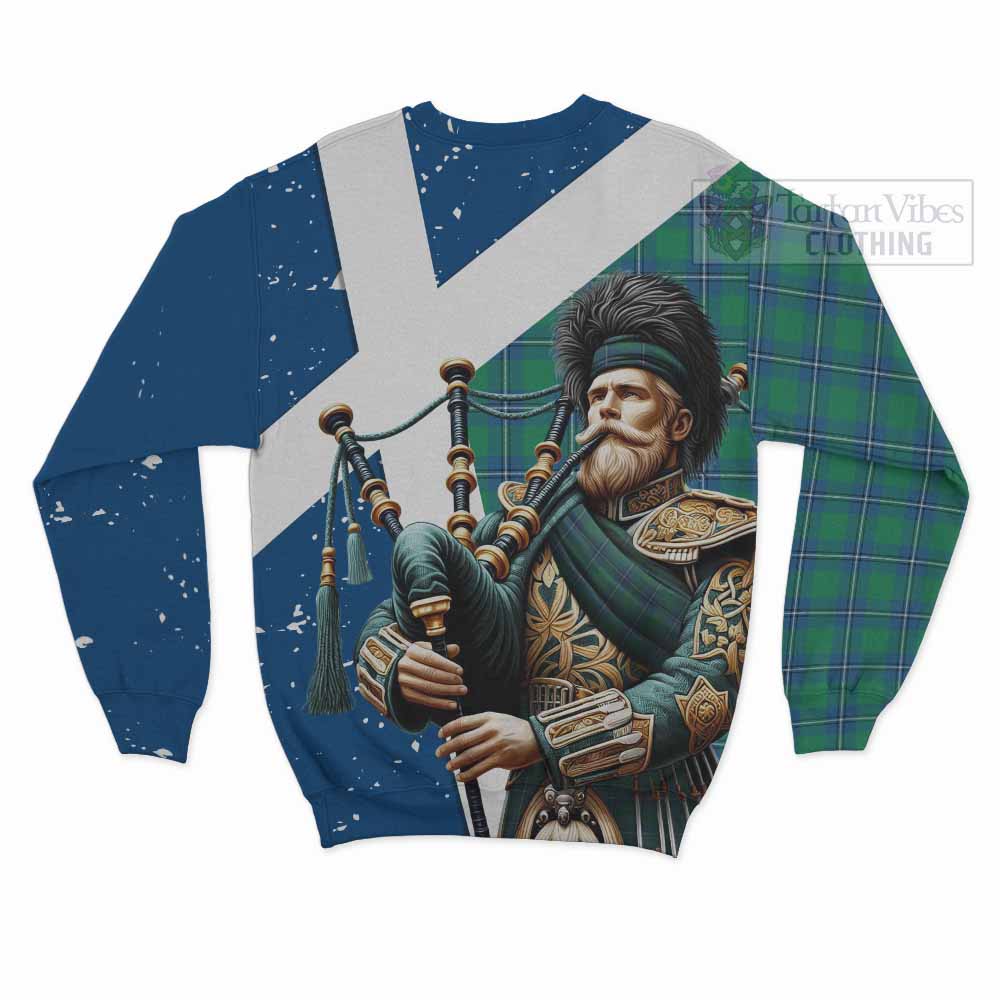 Tartan Vibes Clothing Irvine Tartan Sweatshirt with Family Crest Scottish Bagpiper Vibes