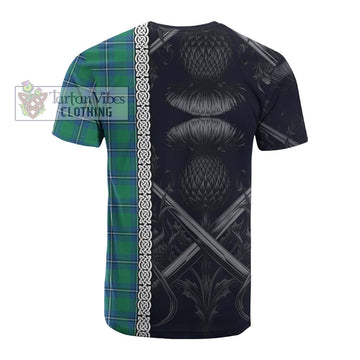 Irvine Tartan Cotton T-shirt with Family Crest Cross Sword Thistle Celtic Vibes