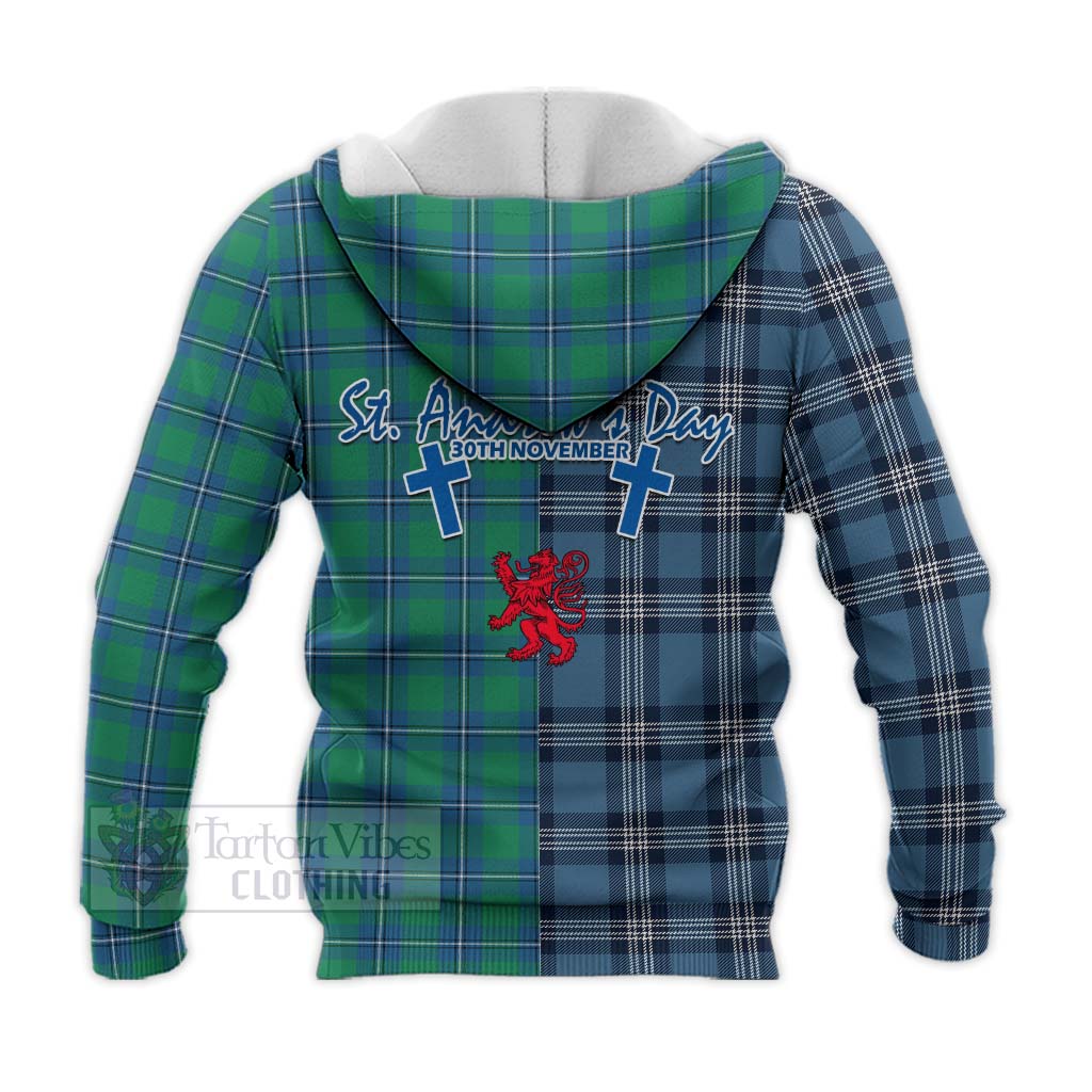 Tartan Vibes Clothing Irvine Tartan Knitted Hoodie Happy St. Andrew's Day Half Tartan Style