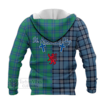 Irvine Tartan Knitted Hoodie Happy St. Andrew's Day Half Tartan Style