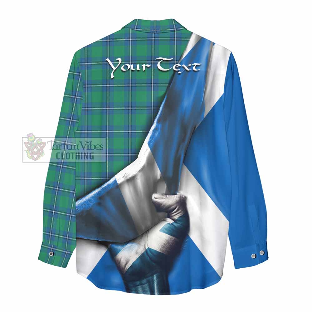 Tartan Vibes Clothing Irvine Tartan Women's Casual Shirt with Family Crest Scotland Patriotic Style