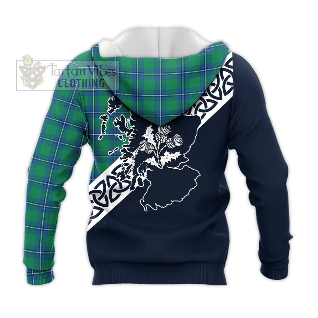 Tartan Vibes Clothing Irvine Tartan Knitted Hoodie Featuring Thistle and Scotland Map