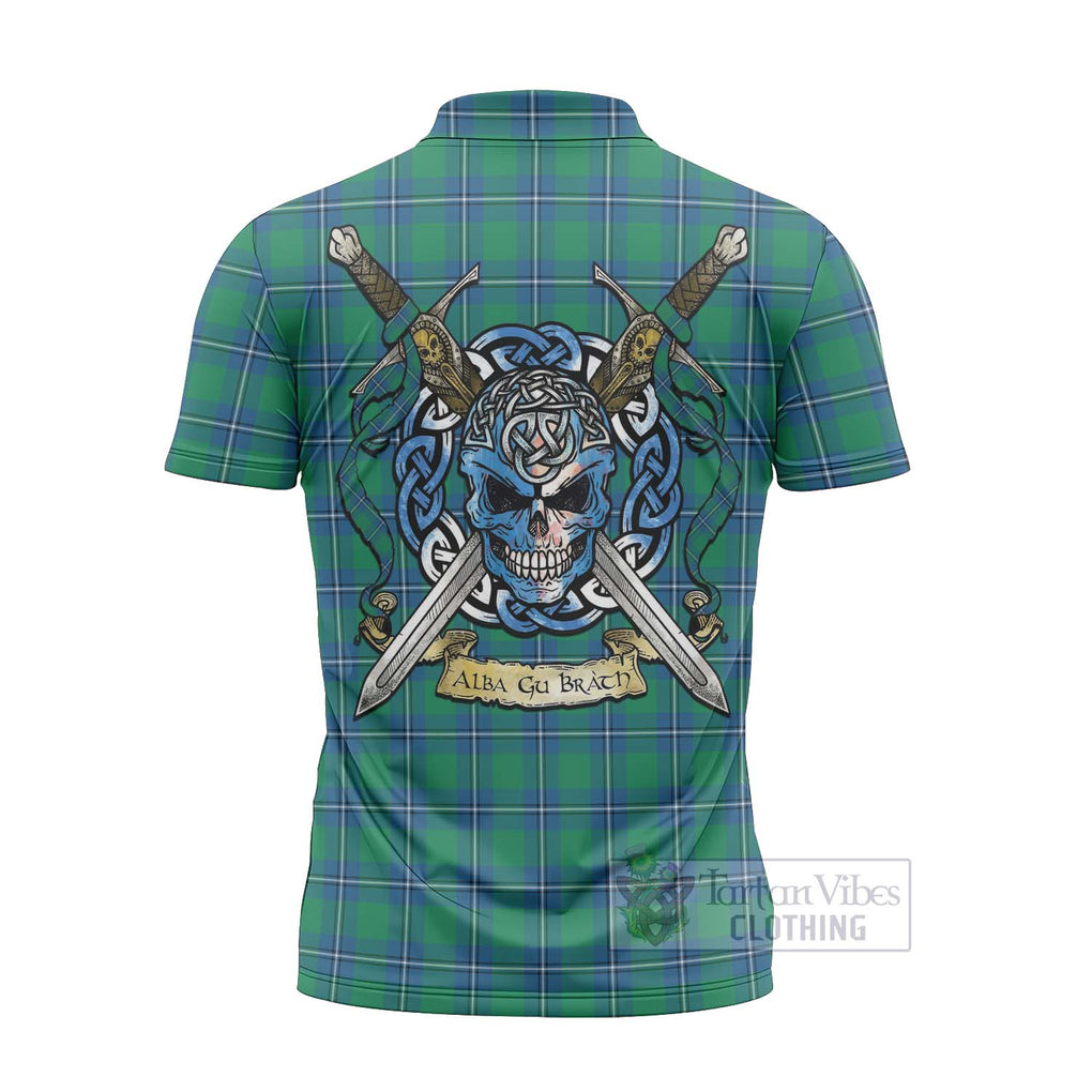 Tartan Vibes Clothing Irvine Tartan Zipper Polo Shirt with Family Crest Celtic Skull Style