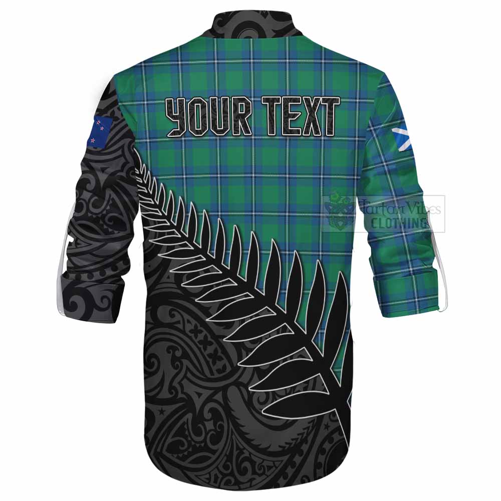 Tartan Vibes Clothing Irvine Crest Tartan Ghillie Kilt Shirt with New Zealand Silver Fern Half Style