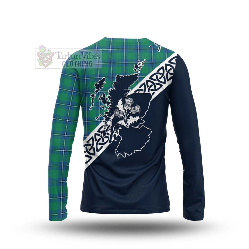 Tartan Vibes Clothing Irvine Tartan Long Sleeve T-Shirt Featuring Thistle and Scotland Map