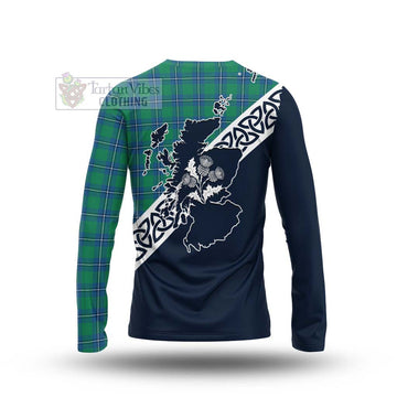 Irvine Tartan Long Sleeve T-Shirt Featuring Thistle and Scotland Map